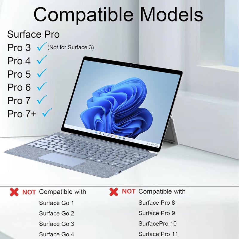 Mobee Type Cover for Microsoft Surface Pro 7+/ Pro 7 / Pro 6 / Pro 5 / Pro 4 / Pro 3, Bluetooch Type Keyboard with Multi-Touch Trackpad, Ultra Silm (Ice Blue with Backlit) - Image 2